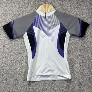 Garneau Cycling Jersey Womens Medium White Gray Purple 1/4 Zip Short Sleeve